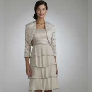 R.M. Richard's 2 peice midi formal dressss & jacket sequined lace